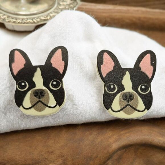 🐶 Frenchie French Bulldog Earrings Dog Mom Pierced Ears Pet Owner Studs Jewelry - Picture 7 of 10